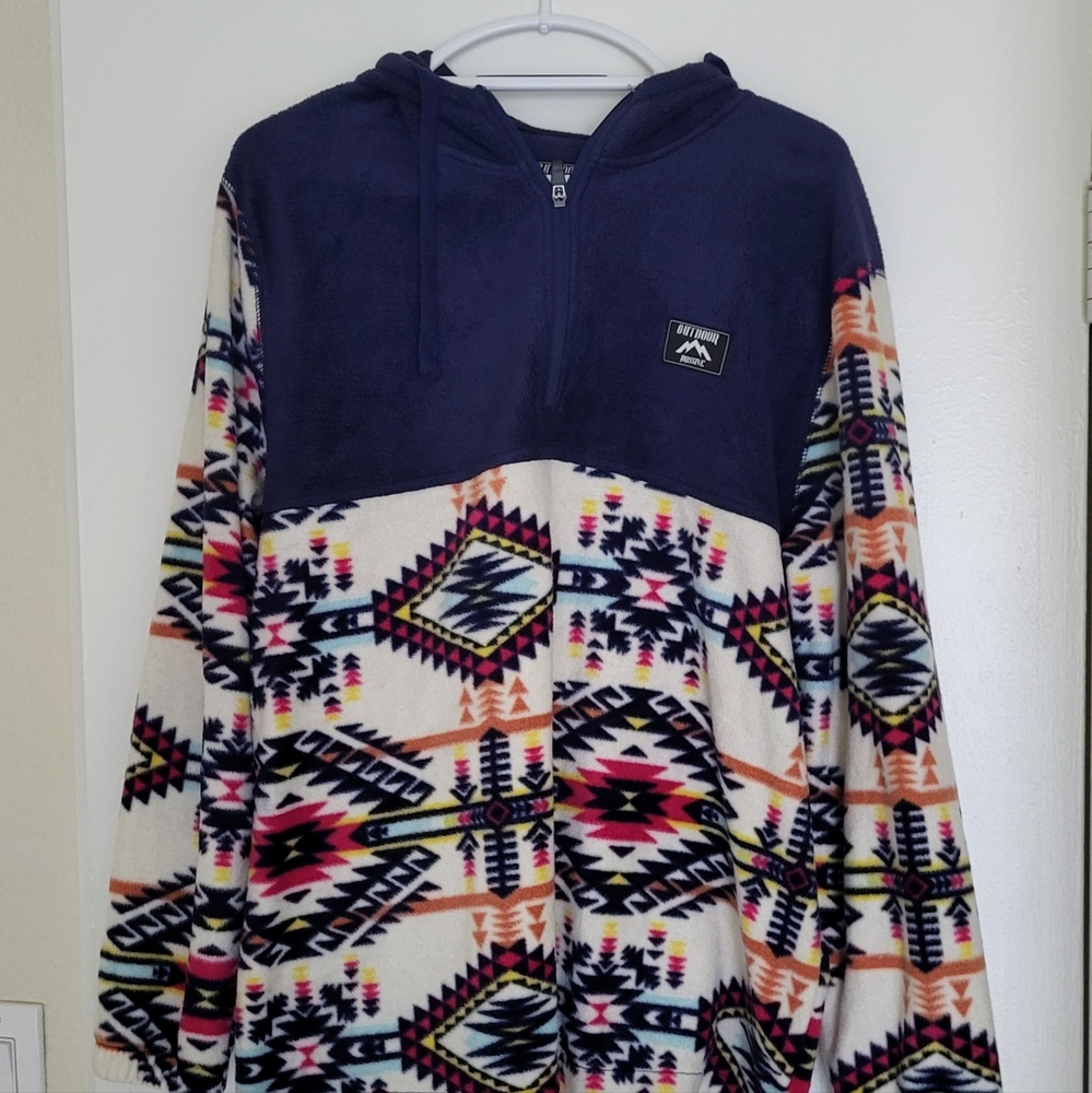 Massive Outdoor Hoodie Womens L Southwestwrn Print Fleece Pullover Quarter Zip